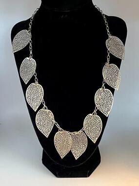 Silver Colored Vintage Filigree Leaf Necklace